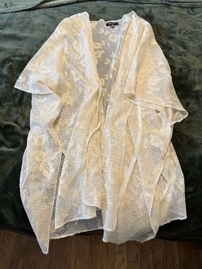 Maurices Floral Crochet Tie Front Kimono